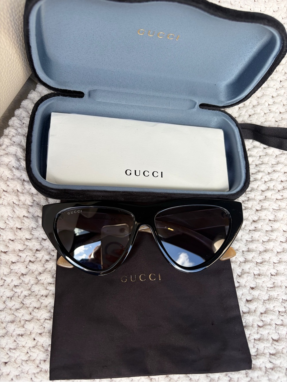 Gucci Black Cat-Eye Sunglasses with Gold Temples